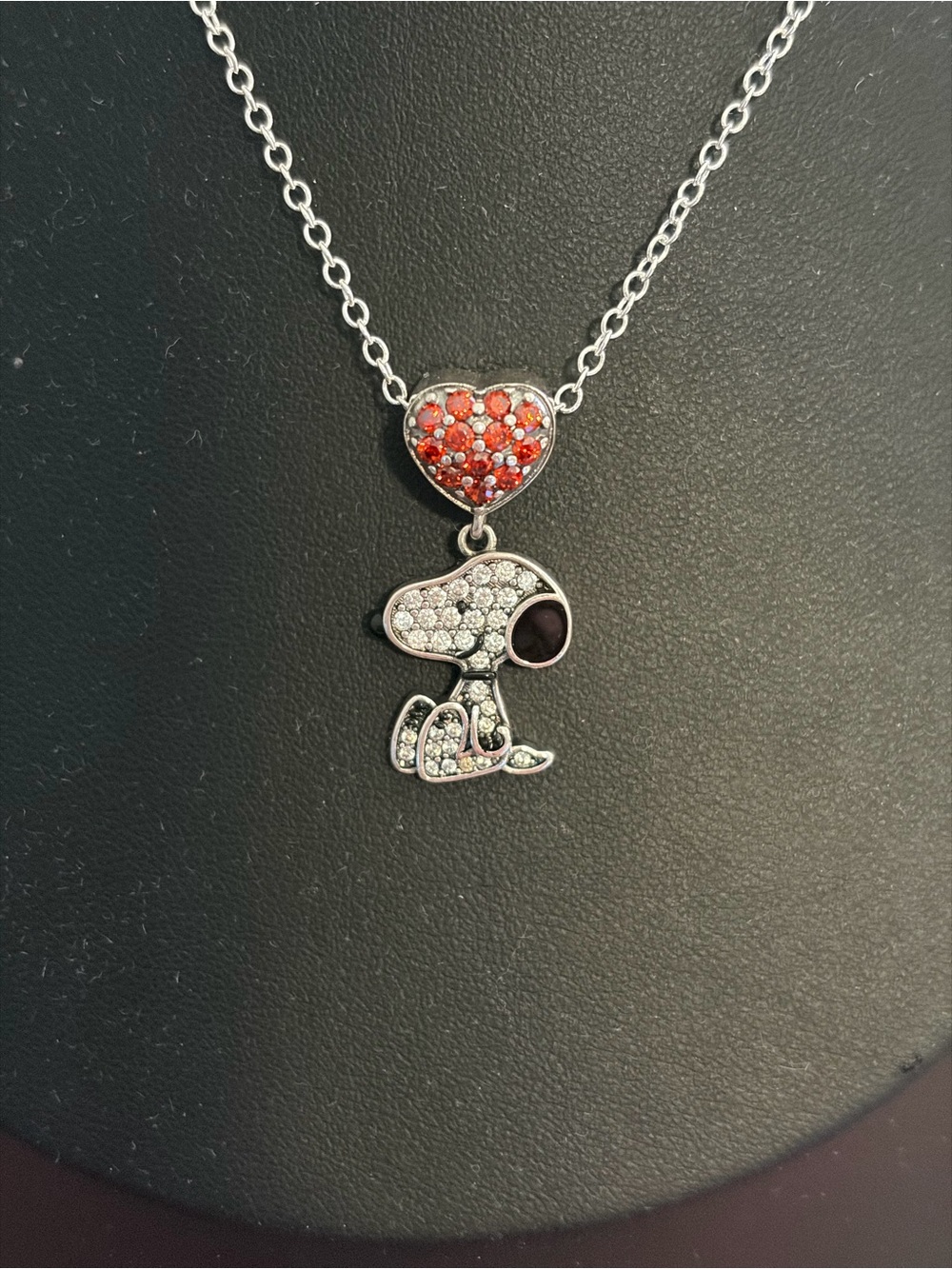 Crystal Puppy Pendant Necklace with Red Heart Accent